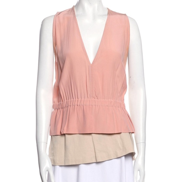 Marni Tops - •   Marni Blouse
•   Pink
•   Pleated Accents
•   Sleeveless with V-Neck